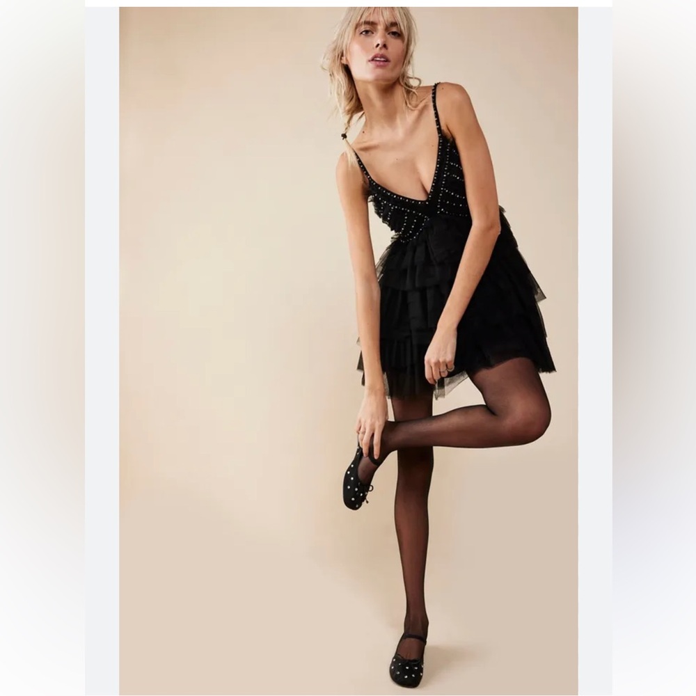 Loveshackfancy Jude Mini Dress Black/Silver Studded Tulle